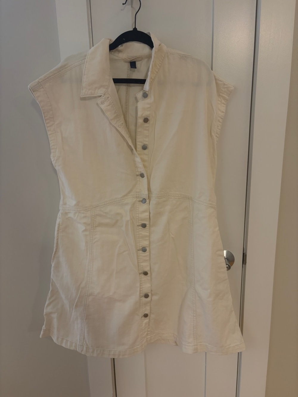 Sleeveless Button-Front Cream Denim Dress - Picture 1 of 1
